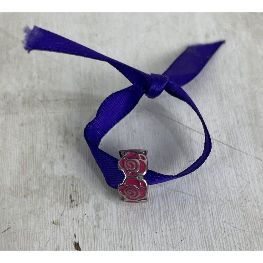 Hallmark Connections Bead Charm Circle If Roses Dark Pink Stainless Steel NWOT